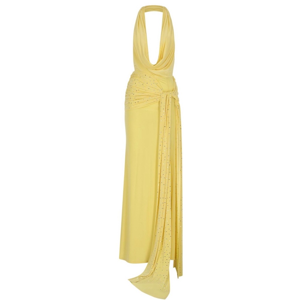 Blaze Butter Yellow Draped Backless Maxi Dress